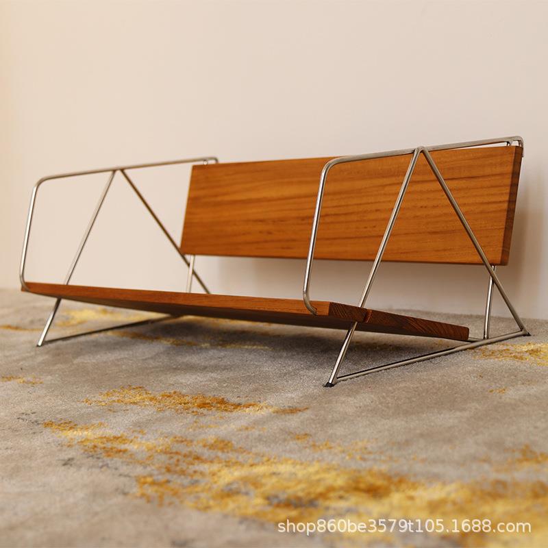 造心家具|中古风港风柚木杂志展示架304不锈钢家用书本收纳架子