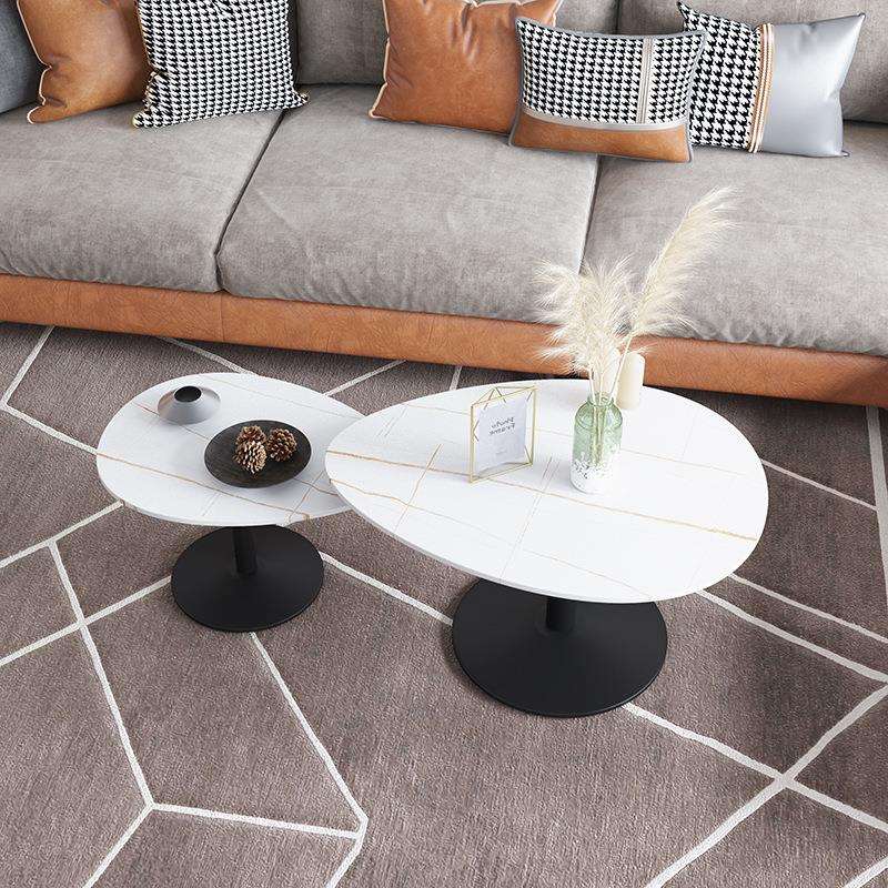 北欧轻奢椭圆形大理石茶几家用客厅异形沙发边几公寓创意小圆桌