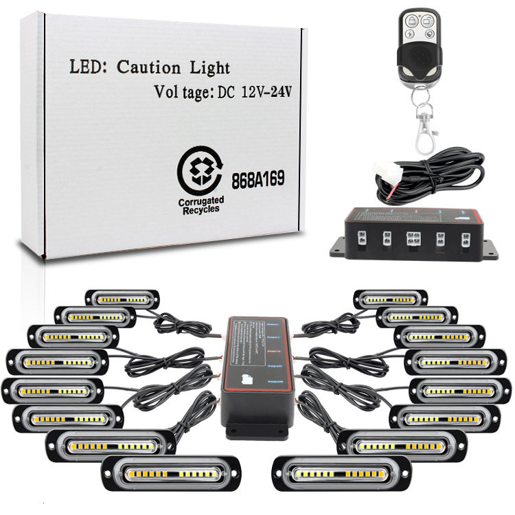 一拖十六中网灯爆闪灯遥控LED警示灯16*12LED高亮格栅灯12-24V