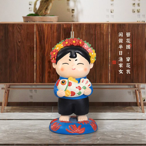国潮唐小圆蟳蜅女簪花围摆件家居装饰品创意文创工艺品落地大摆件