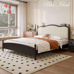 实木床简约现代主卧双人床1.5米可储物1.8米双人床卧室中古风家具