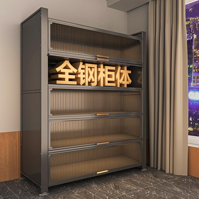 家用钢制书柜儿童防尘书架带门置物架收纳柜客厅多层落地储物柜子