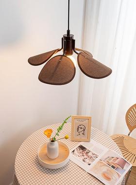 vintage复古编制餐厅吊灯实木日式宅寂风艺术吧台灯树叶吊灯