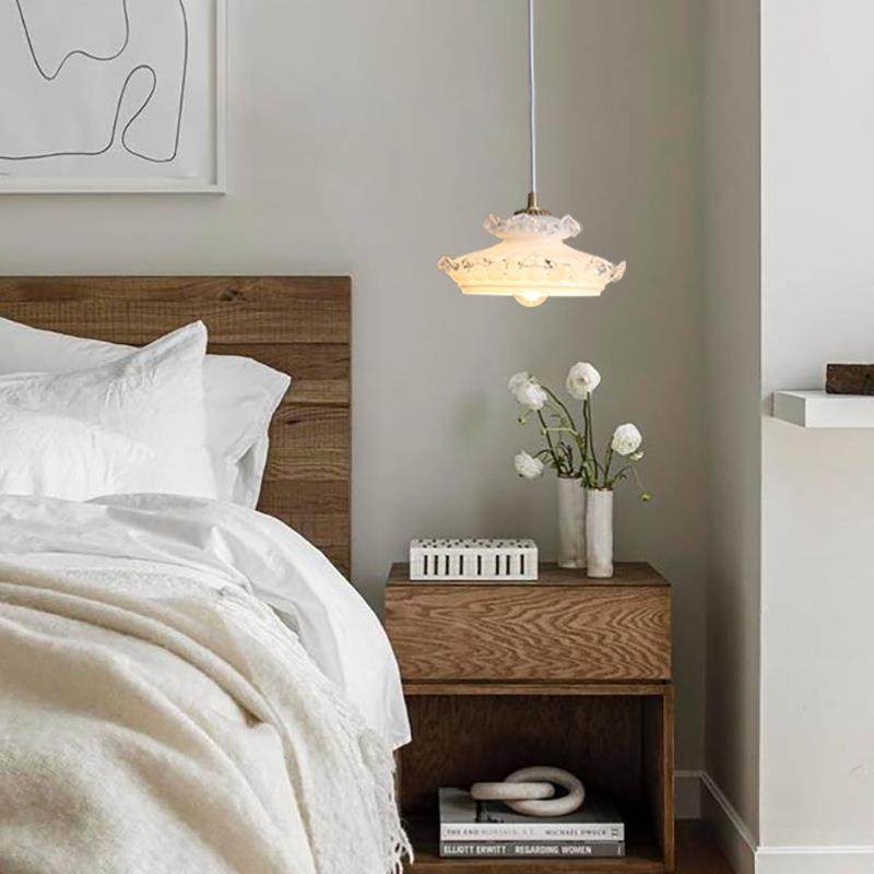 法式中古餐厅吊灯轻奢全铜玻璃三头日式复古书房奶油风床头小吊灯