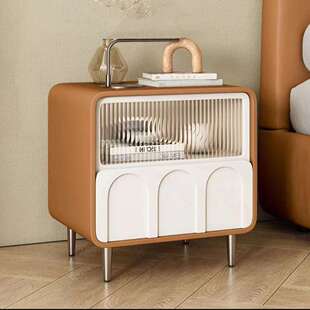 实木床头柜梳妆台简约免安装款现代床边柜软包储物柜一体新款奶油