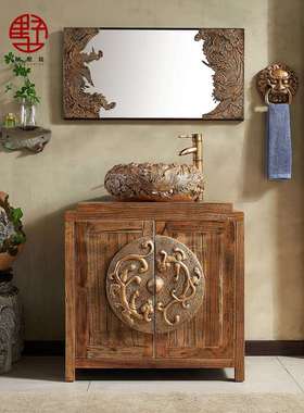 A9L新中式实木浴室柜组合小户型仿古卫生间落地式洗手脸台上盆洗