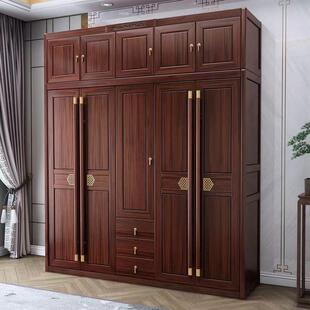 新中式乌金木实木衣柜三四五六门带顶柜角柜家用卧室大衣橱对开门