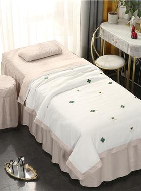 小清新天丝床罩四件套院美体洗头按摩床简约理疗纹绣白色
