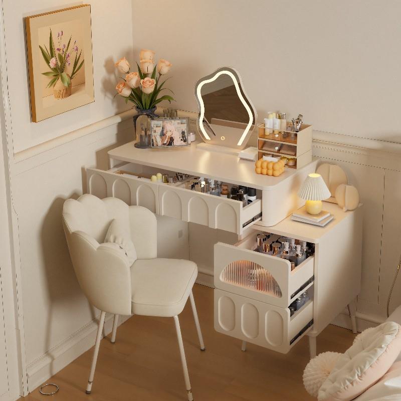 梳妆台2025新款奶油风卧室简约收纳化妆台斗柜一体化妆桌小户型