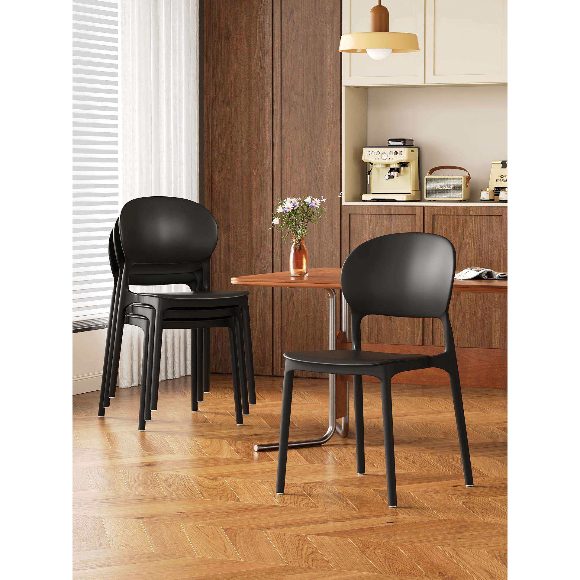 中古风靠背椅子可叠放餐椅不占空间家用加厚塑料凳子客厅餐桌椅子