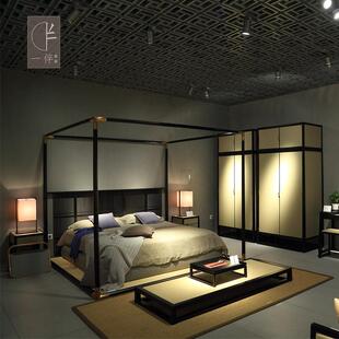 架子床别墅大平层卧室北美黑胡桃木大床乌金木床全套家具生产