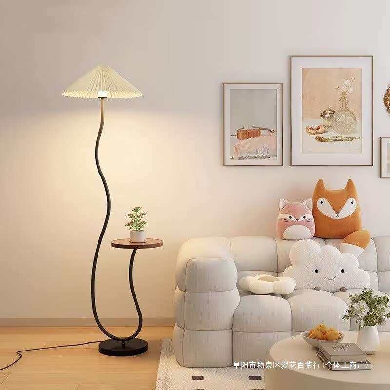 法式奶油风落地灯置物架一体客厅卧室沙发旁边几艺术复古氛围台灯