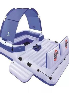 Bestway43105水上浮岛多人充气浮排户外旅行遮阳棚浮岛