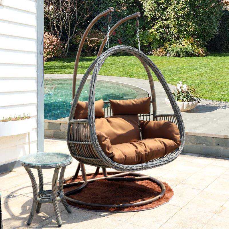 户外藤吊篮室内户外摇椅秋千藤椅单人双人吊椅摇篮椅仿藤椅咖灰白