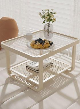奶油风双层小桌子阳台喝茶炕几纯色简约落地窗网红款收纳架榻榻米