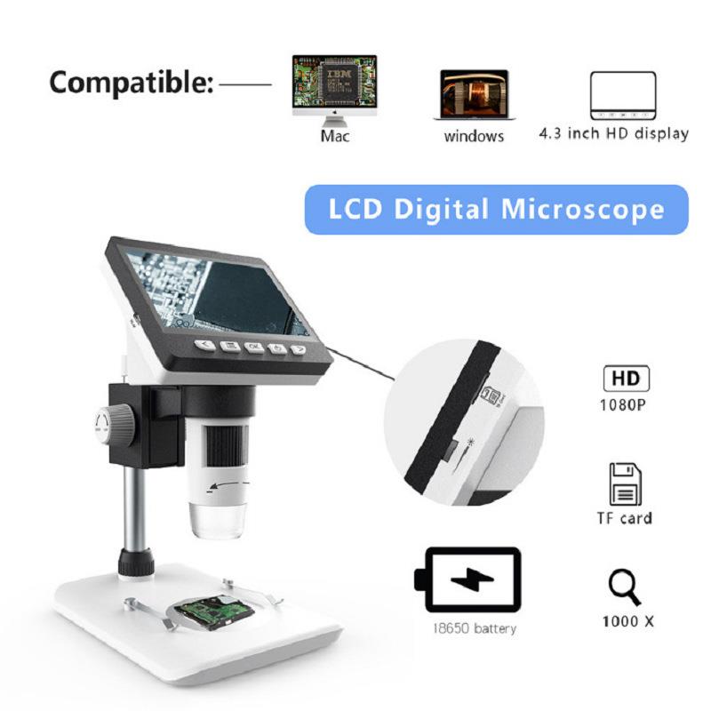 1080P高清4.3寸屏电子显微镜1000x数码显微镜工业维修台式显微镜