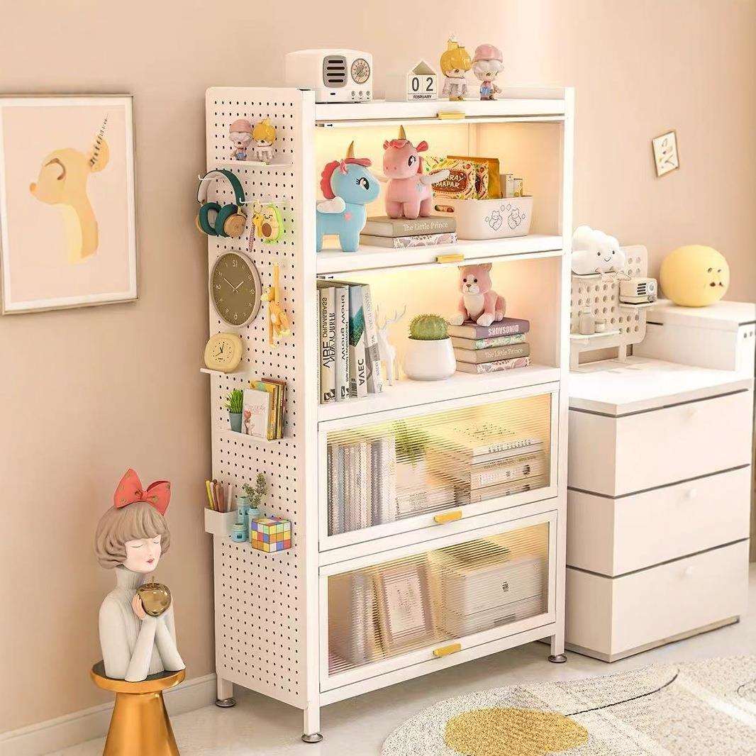 新款家用钢制书柜儿童书架带门防尘收纳柜多层落地储物柜置物架子