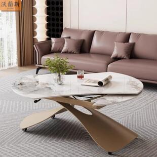 %岩板多功能可方可变圆桌&升降茶几餐桌移动两用一体式小户型客厅