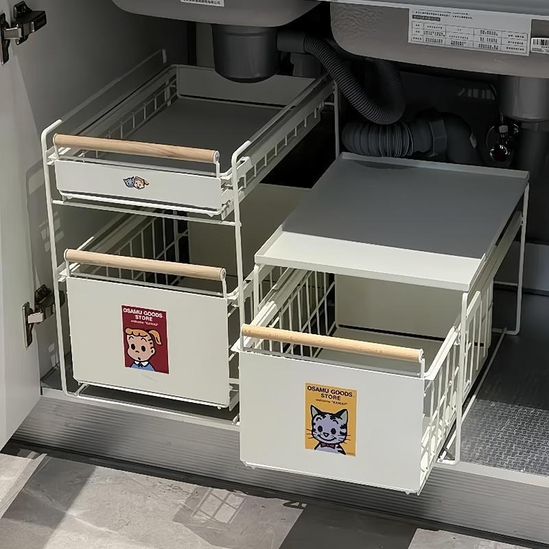 厨房下水槽置物架台面抽屉式收纳架多功能置物柜拉篮橱柜分层架子