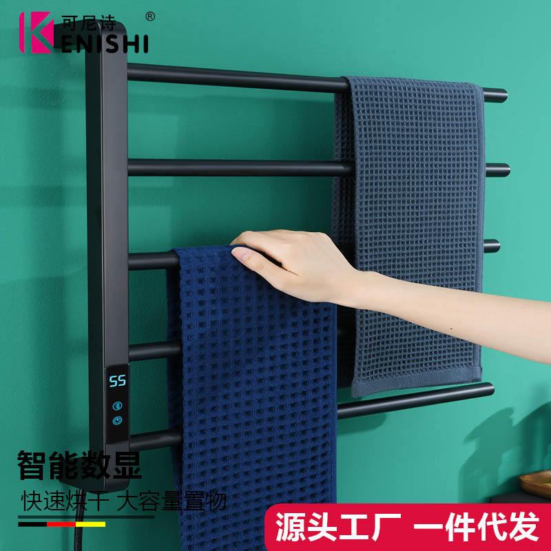 不锈钢电热烘干毛巾杆智能数显控温毛巾架黑色浴室挂件电热毛巾杆