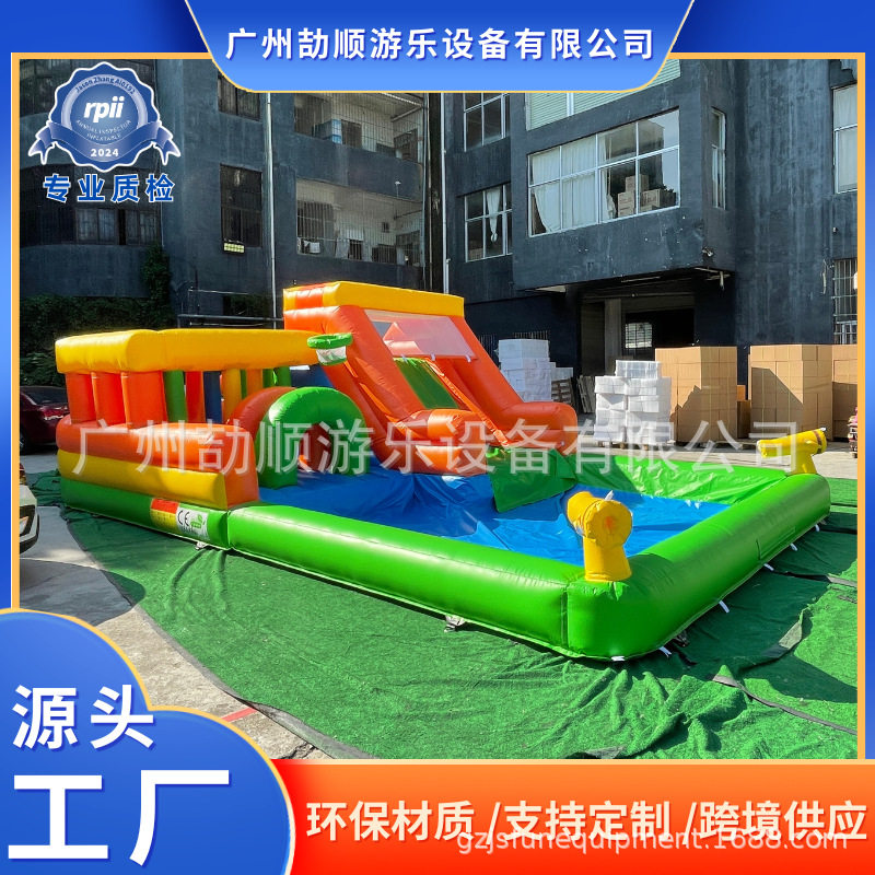 外贸厂家水池结合体PVC充气跳床充气城堡滑梯游乐充气滑梯家用