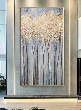 现代简约抽象装饰画纯手工发财树油画玄关客厅落地挂画肌理感壁画