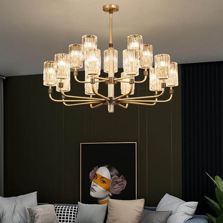 美式吊灯轻奢水晶客厅灯全铜餐厅灯简约现代复式楼大灯大气别墅灯