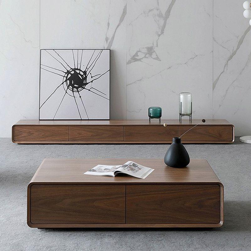 全实木电视柜中古风极简风地柜胡桃色小户型客厅窄款落地整装地台