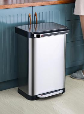 家用厨房可压缩垃圾桶不锈钢大号客厅有盖脚踏式脚踩大容量