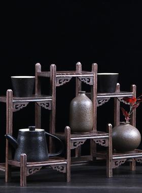 鸡翅木多宝阁茶壶茶具架子小博古架实木中式摆件紫砂壶展示置物架