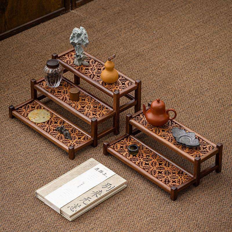 手工核桃木展示架两层三层收纳博古架茶室居家桌面摆件多宝阁茶具