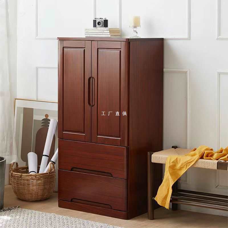 全实木小型衣柜家用卧室单人储物柜儿童衣服收纳柜子窄简易矮