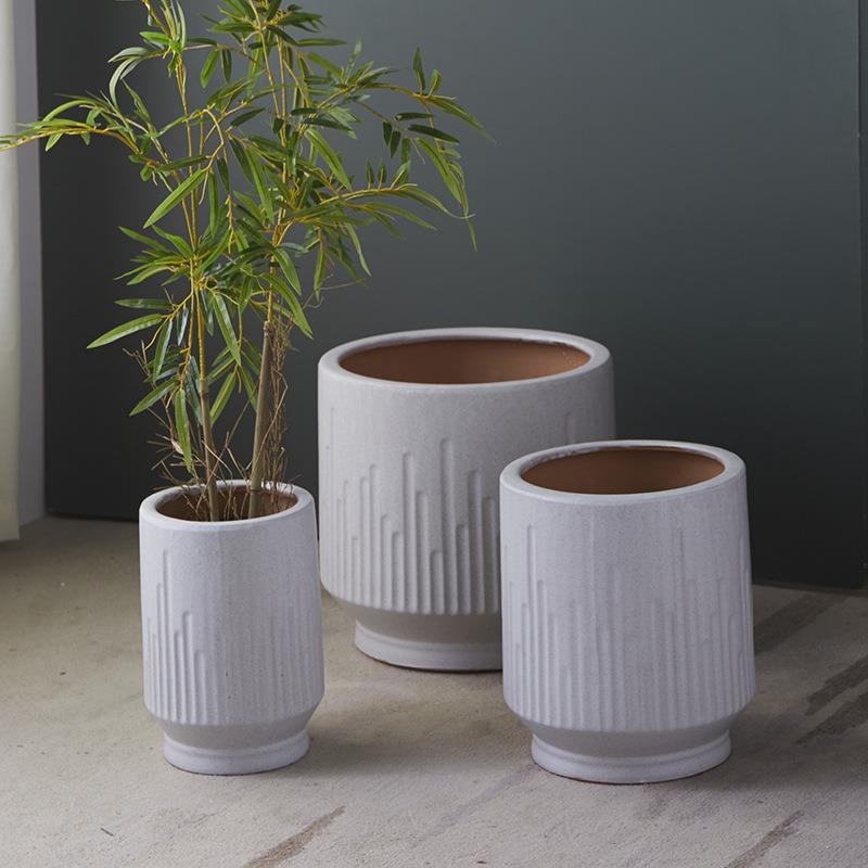 创意陶瓷特大号花盆条纹特色家居商场百合竹专用绿植摆件简约透气