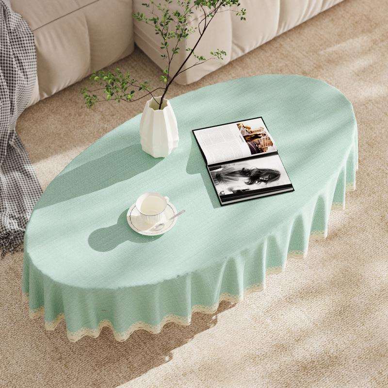 椭圆形茶几纯色桌布布艺简约现代棉麻风鸭蛋型客厅弧形茶桌台布