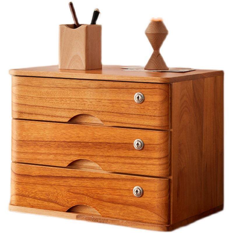 2F带锁桌面实木收纳盒抽屉式收纳柜多层办公室储物小柜子木质整理