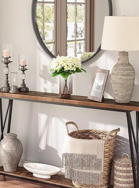 美式实木玄关桌轻奢黑色复古玄关台入户过道靠墙脚极窄玄关柜