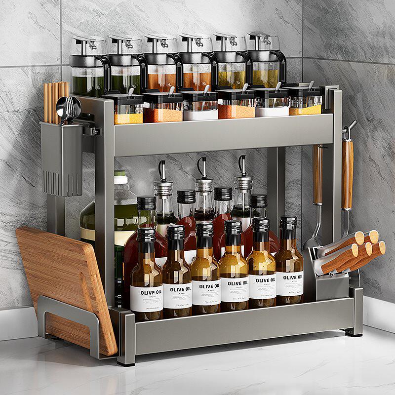批发枪灰免安装厨房调料品置物架多功能调味料架子台面油盐酱醋收