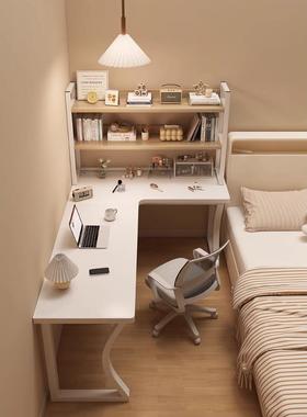 转角书桌书架一体电脑桌卧室家用女生梳妆台L型拐角学习办公桌子