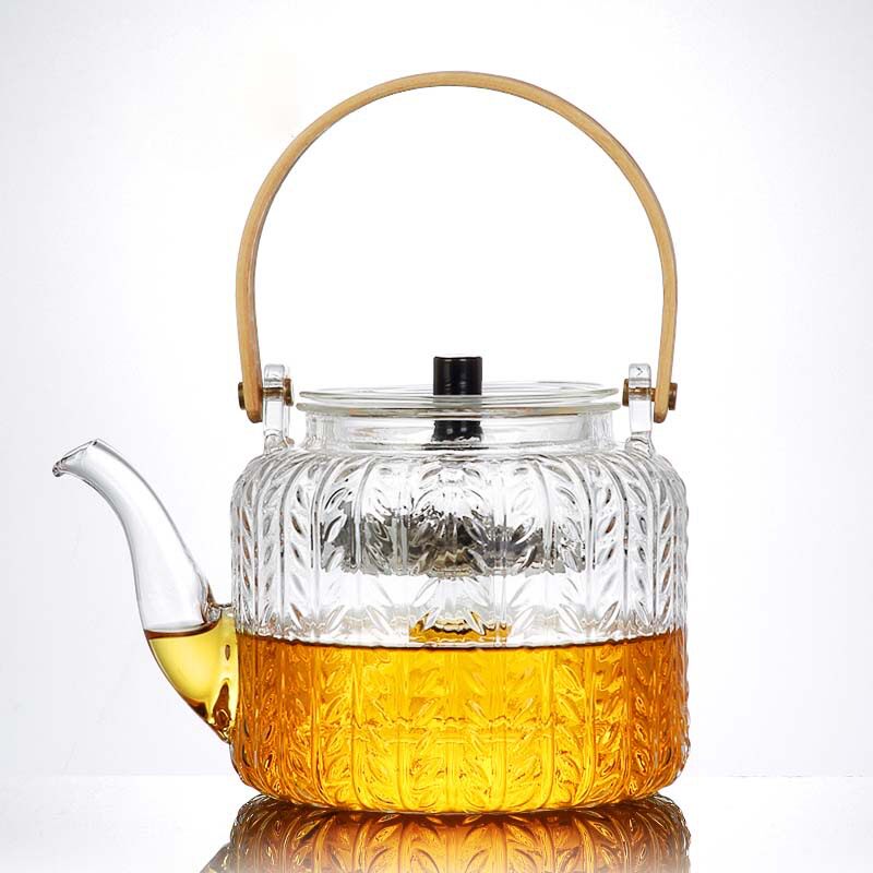 茶壶玻璃蒸煮两用烧茶壶普洱红茶家用中式花草煮茶器锤纹透明