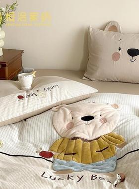 卡通风全棉双层纱四件套可爱贴布刺绣1.2m儿童款纯棉被套床上用品