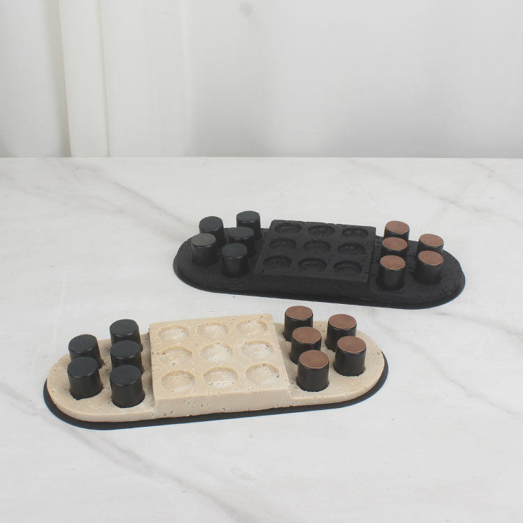 现代创意艺术洞石棋盘摆件书房摆设客厅玄关样板间酒店装饰品摆设