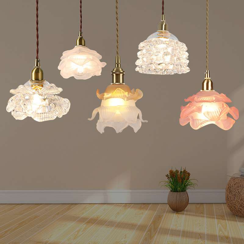 美式文艺花朵全铜玻璃吊灯简约餐厅吧台飘窗民宿法式玫瑰花瓣吊灯