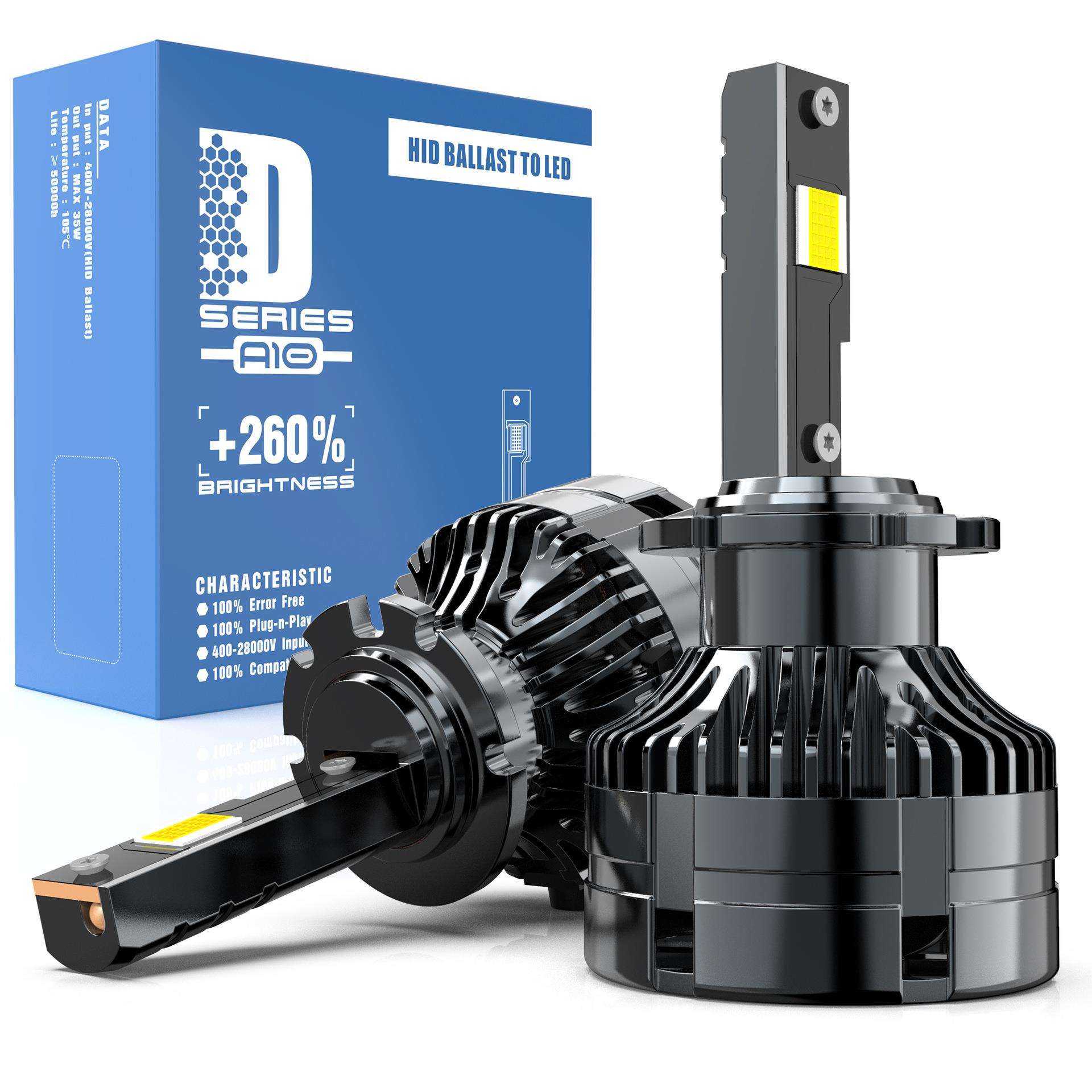 新款LED汽车大灯D系列A10原车HID灯泡升级LED无损安装D2SD3SD4S