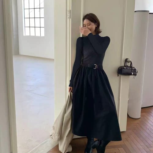 【昕怡粉丝专享】法式赫本风弹力针织上衣 + 气质假两件连衣裙