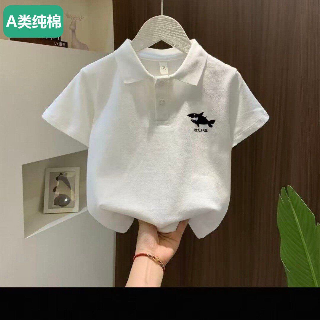 全棉男童纯棉POLO衫100%纯棉短袖T恤女童儿童中大童翻领打底上衣