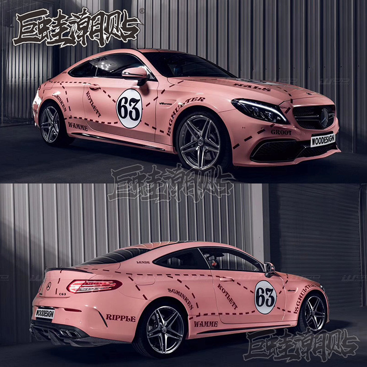 C63粉猪车贴拉花C20u0L粉猪车贴CLA45个性粉猪膜贴纸