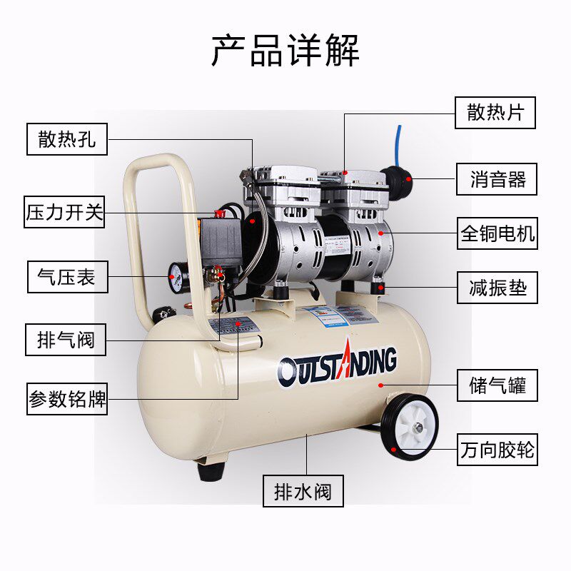 极速静音空压机无油220v小型高压木G工装修喷漆可携式打气泵空气
