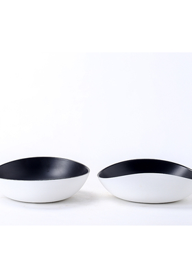 现代家居简约黑白哑光陶瓷t碗果盘摆件样板房间客厅餐桌茶几装饰