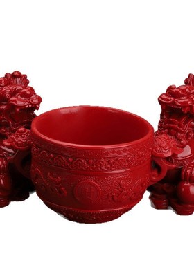 红朱砂貔c貅加聚宝盆摆件开公母一对镇辟家过宅邪玄关招财光公司