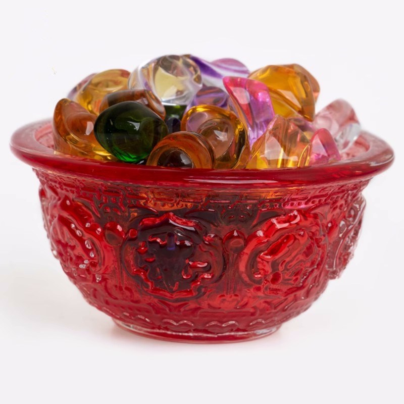 藏式桌面供碗f琉璃供水杯供杯八吉祥七彩水晶圣水杯七供八供水碗